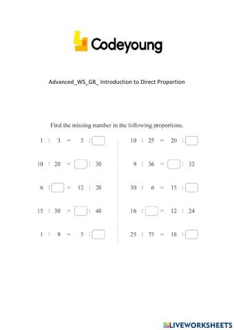 Advanced-WS-G8- Introduction to Direct Proportion