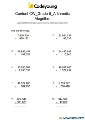 Content-CW-Subtract Multi-Digit numbers using Standard Algorithm (2)