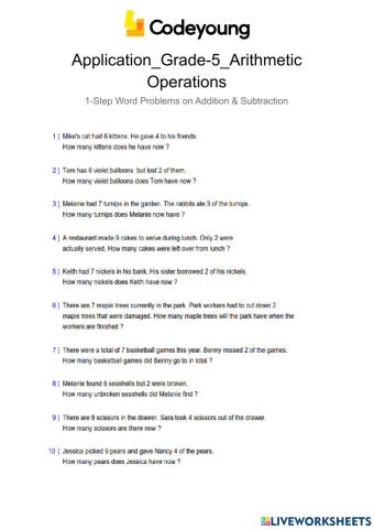 Application-1-Step Word Problems on Addition & Subtraction