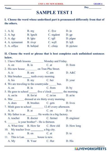 English6.1 - Sample Test - Unit 1 & 2