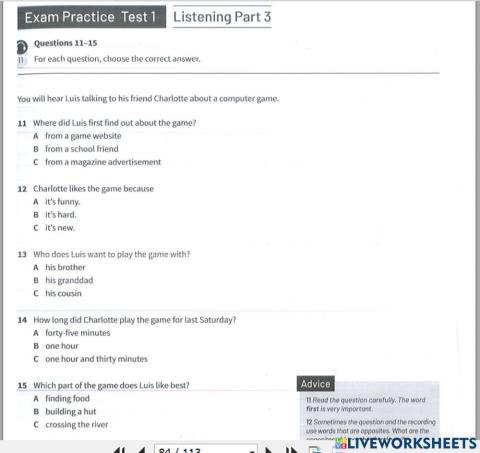 A2 KET-Listening Practice Test 1-Part 3