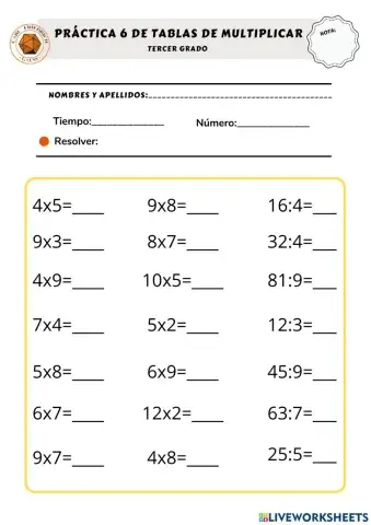 Práctica de tabla de multiplicar