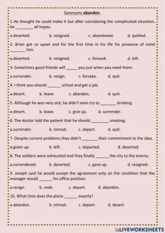 Synonyms abandon, exchange, busines