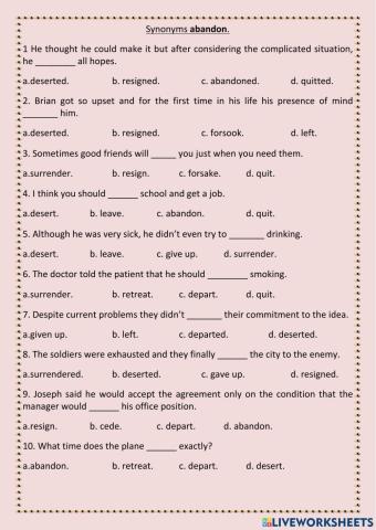 Synonyms abandon, exchange, busines