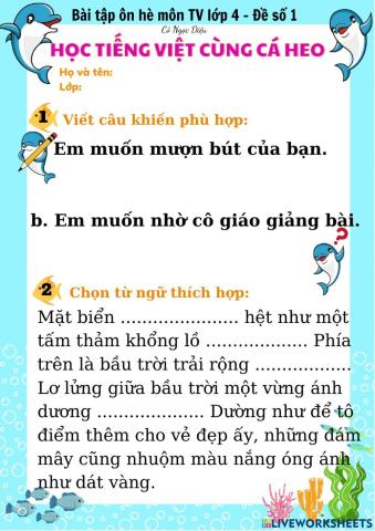 Bài tập ôn tiếng việt hè lớp 4 - đề số 1
