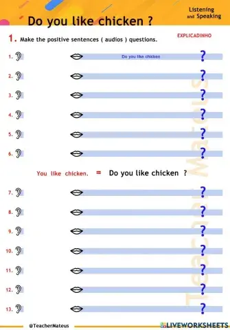 PRESENT SIMPLE - Do you like chicken ? - Making questions - Listening and Speaking