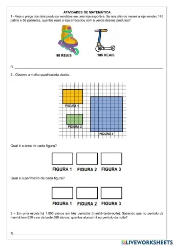 Atividades de matemática