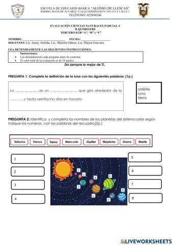 Evaluación de ciencias naturales