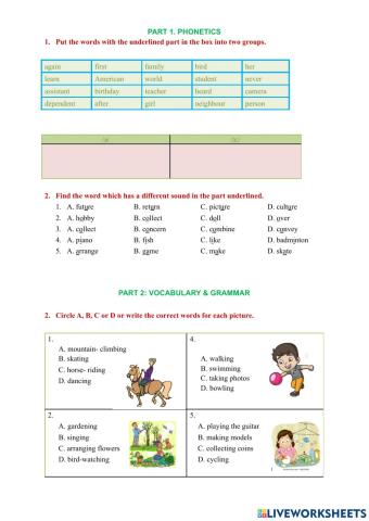 Grade 7 Unit 1 - Hobbies vocabulary & phonetics