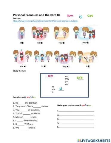 Personal Prounouns and verb BE