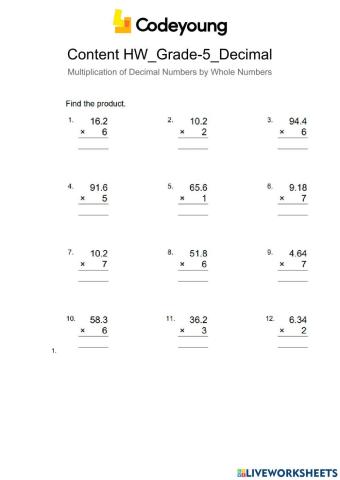 Content-HW-Multiplication of Decimal Numbers By Whole Numbers Part 2