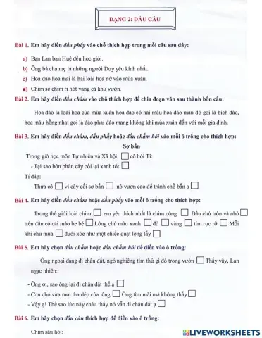 Tiếng Việt 2 lên 3 - Dạng 2: Dấu câu