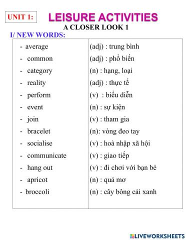 English 8- unit 1- a closer look 1