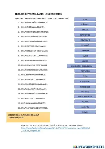 Vocabulario comercios