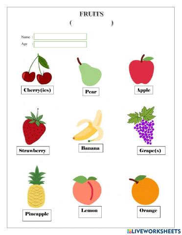Worksheet Fruits