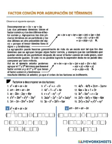 Factor común por agrupación de términos