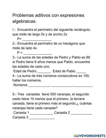 Problemas aditivos con expresiones algebraicas