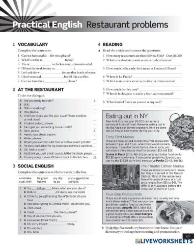 SB 2 - Practical English - Restaurant Problems