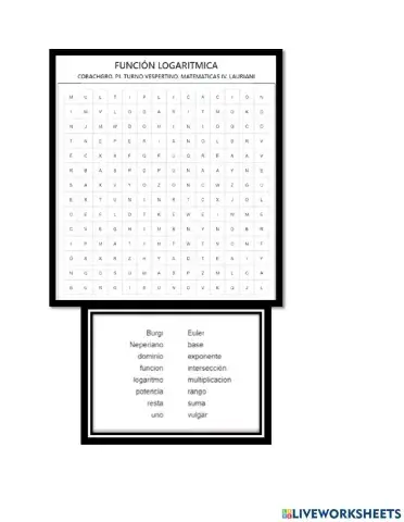 Sopa de letras de la funcion logaritmica