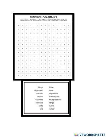 Sopa de letras de la funcion logaritmica