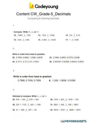 Content CW-Comparing & Ordering Decimals