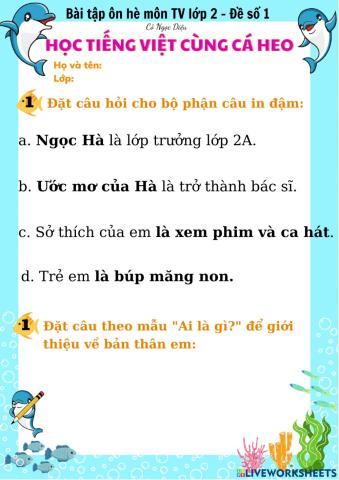 Bài tập tiếng Việt lớp 2 -  tuần 1