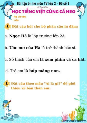 Bài tập tiếng Việt lớp 2 -  tuần 1
