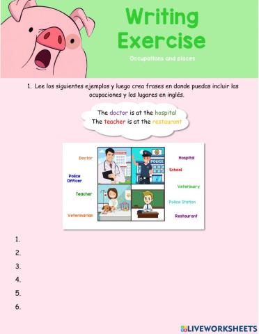 Writin Exercise, Occupations and places, S:2