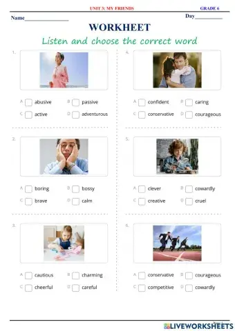 English 6 - Unit 3 - My Friends - Vocabulary 2 - Quiz