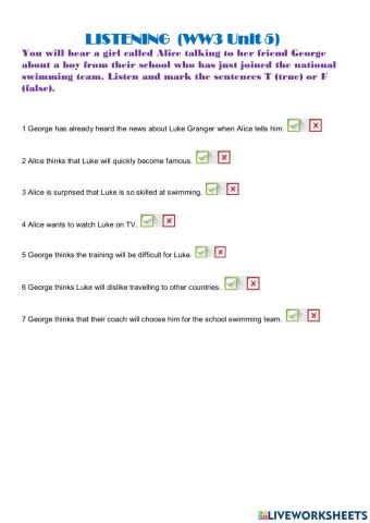 Listening comprehenson WW3 Unit 5