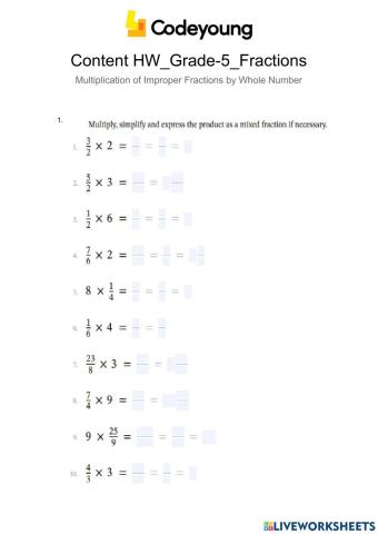 Content-HW-Multiplication of Improper Fractions by Whole Number