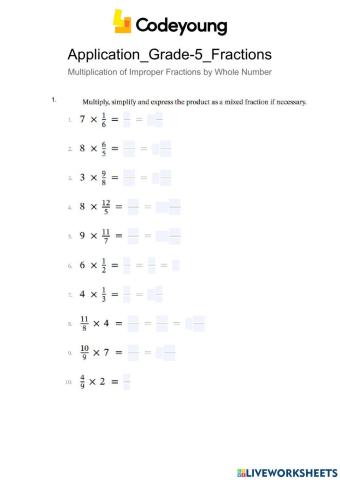 Application-Multiplication of Improper Fractions by Whole Number