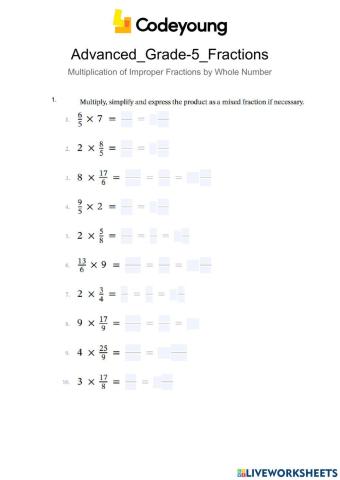 Advanced-Multiplication of Improper Fractions by Whole Number