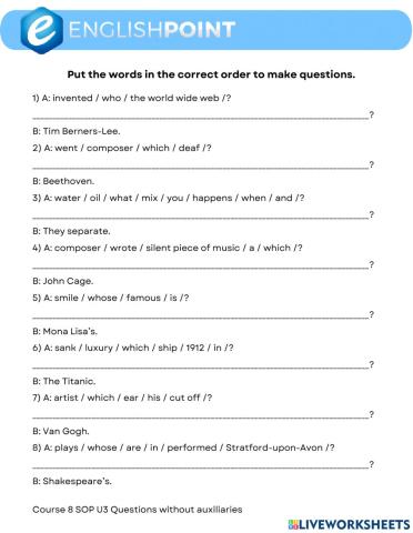 Questions without auxiliaries