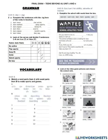 Beyond a2 unti 5 and 6