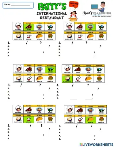 Patty's international restaurant exercise 3