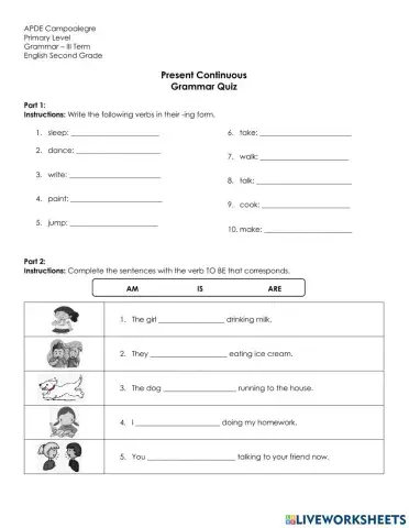 Present continuous quiz