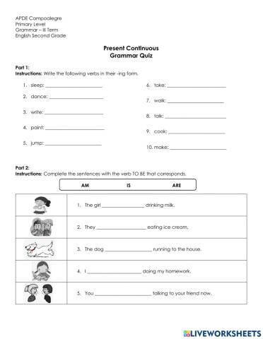 Present continuous quiz