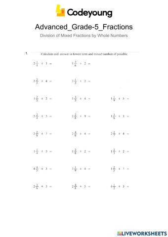 Advanced-Division of Mixed Fractions by Whole Numbers