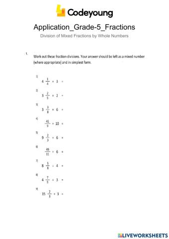Application-Division of Mixed Fractions by Whole Numbers
