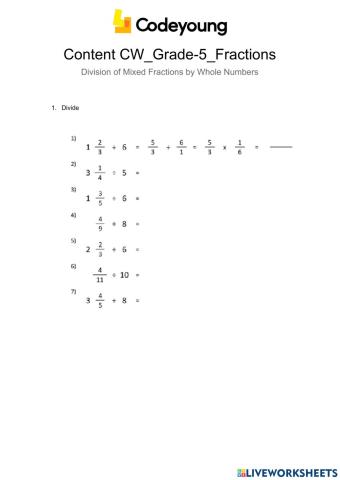 Content-CW-Division of Mixed Fractions by Whole Numbers
