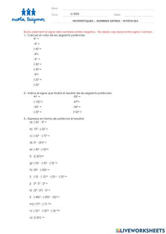 Nombres enters. Potències