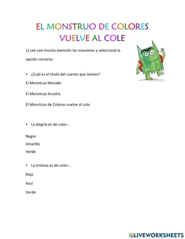 Comprensión del cuento -El Monstruo de colores vuelve al cole-