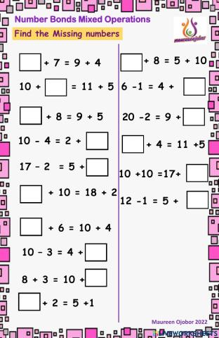 Number Bonds Mixed Operations