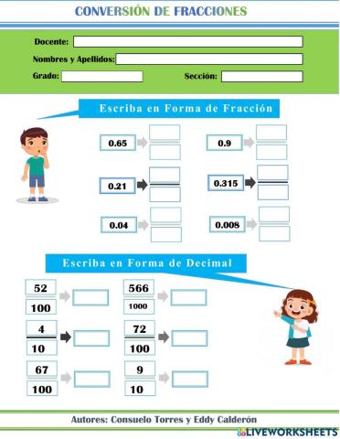 Escriba en forma de Fracción y Decimal