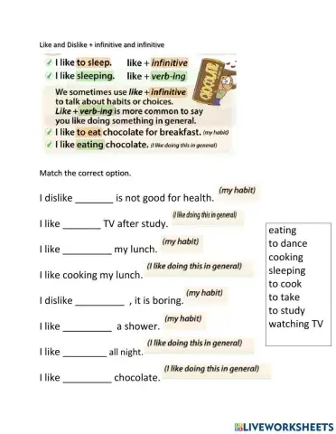 Like and dislike gerund and infinitives