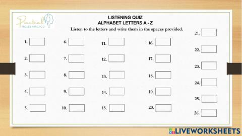 Listening quiz - letters a-z