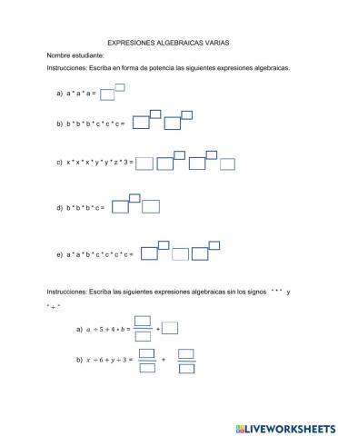Fracciones algebraicas varias