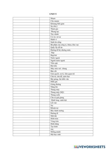 Unit 5 Vocabulary