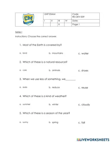 First grade 3rd unit exam